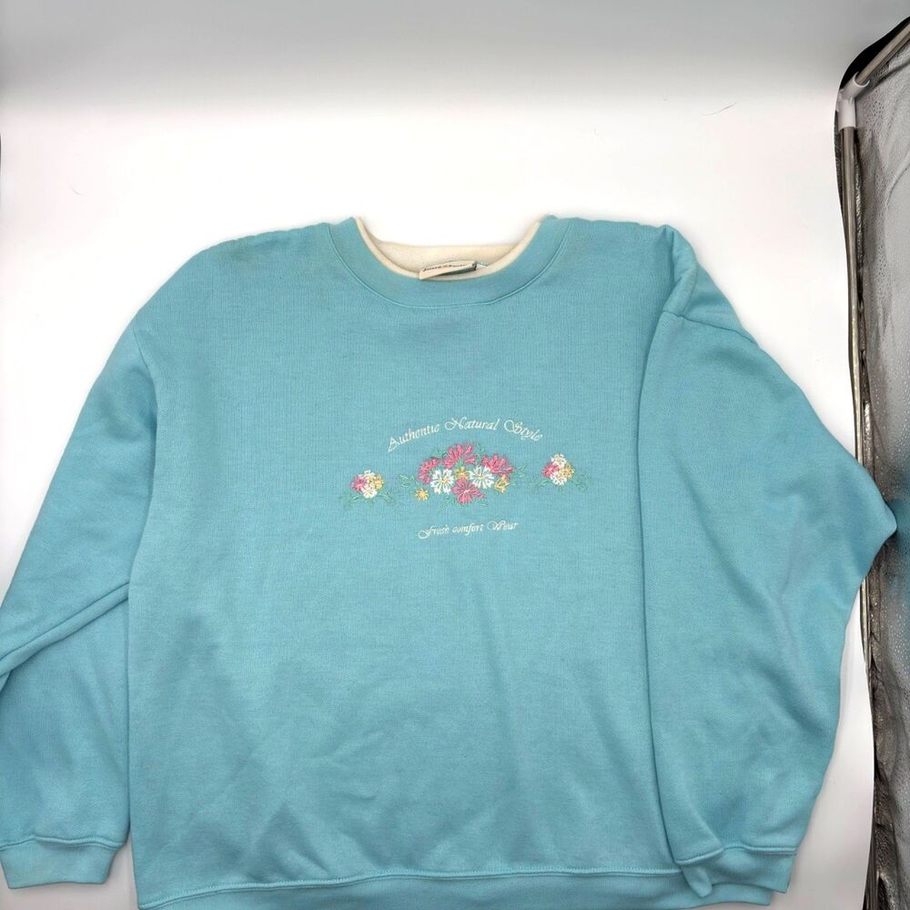 Vintage 90s Pastel Floral Embroidered Sweatshirt XL Grandmacore Cottagecore
